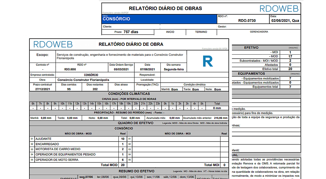 Formulário PDF do Relatório diário de obras