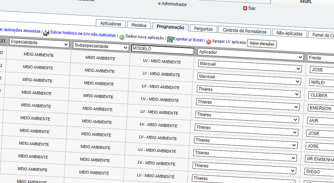 Tela de Plano de Aplicação