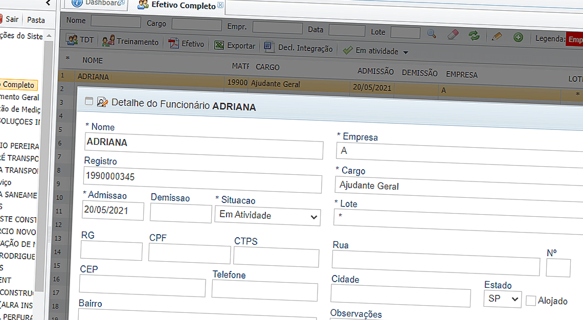 Tela de requisitos de Efetivo mostrnado como criar perfil para efetivo.