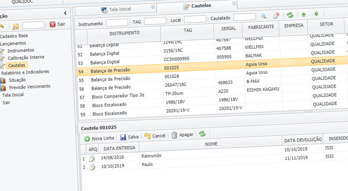 Software de Calibração de instrumentos e certificados