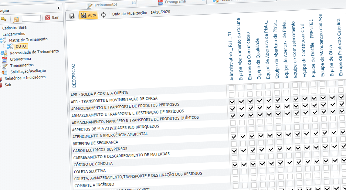 Software de Matriz de treinamento