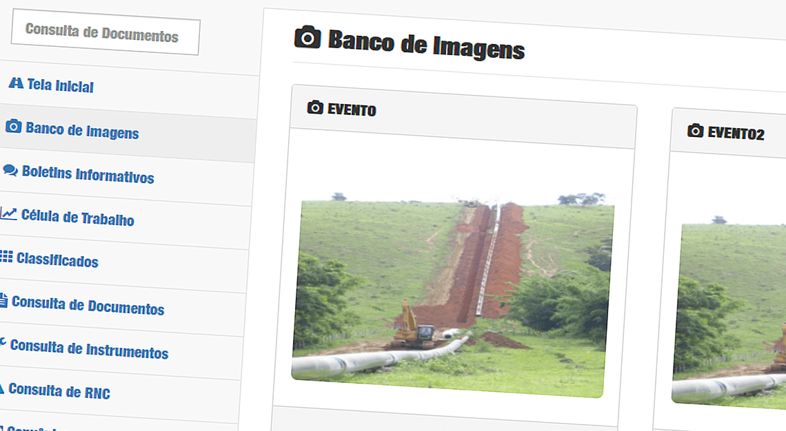 Tela de banco de imagens com foto de uma obra de dutos