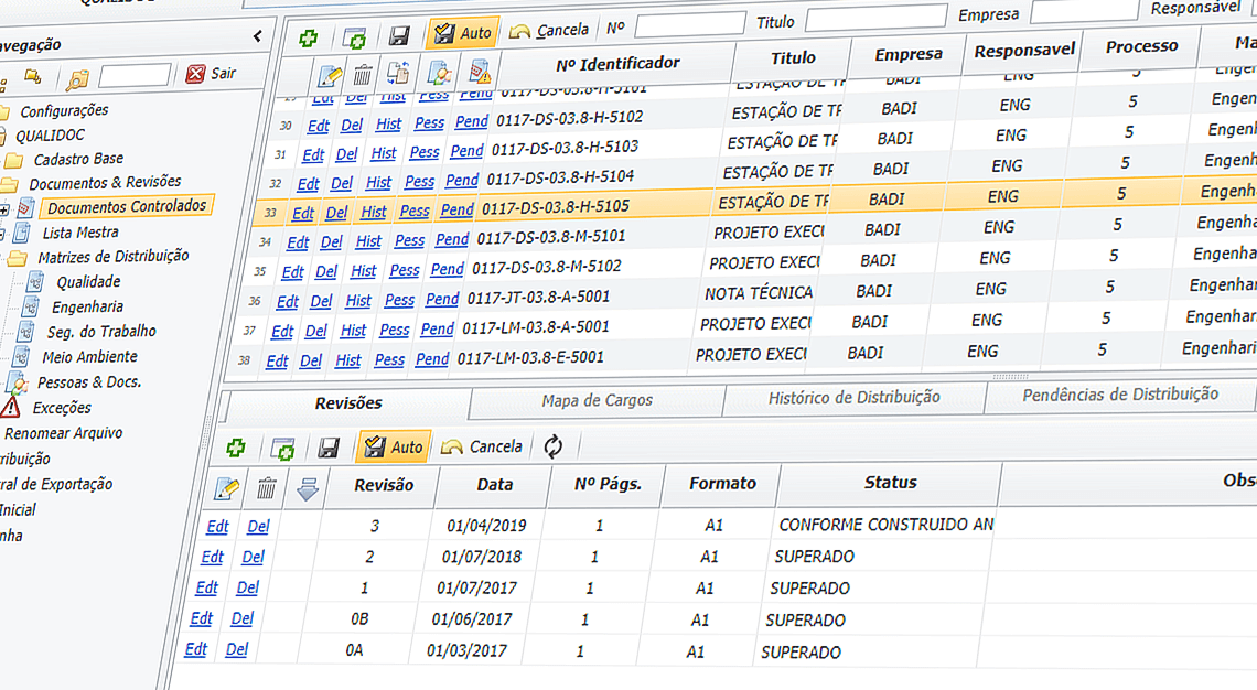 Tela de documentos controlados